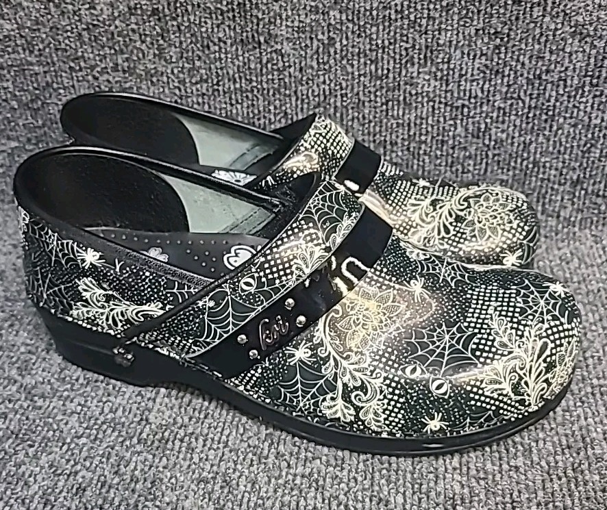 Koi by Sanita Clogs Black White Women’s 8.5/41 Slip On Shoes Halloween