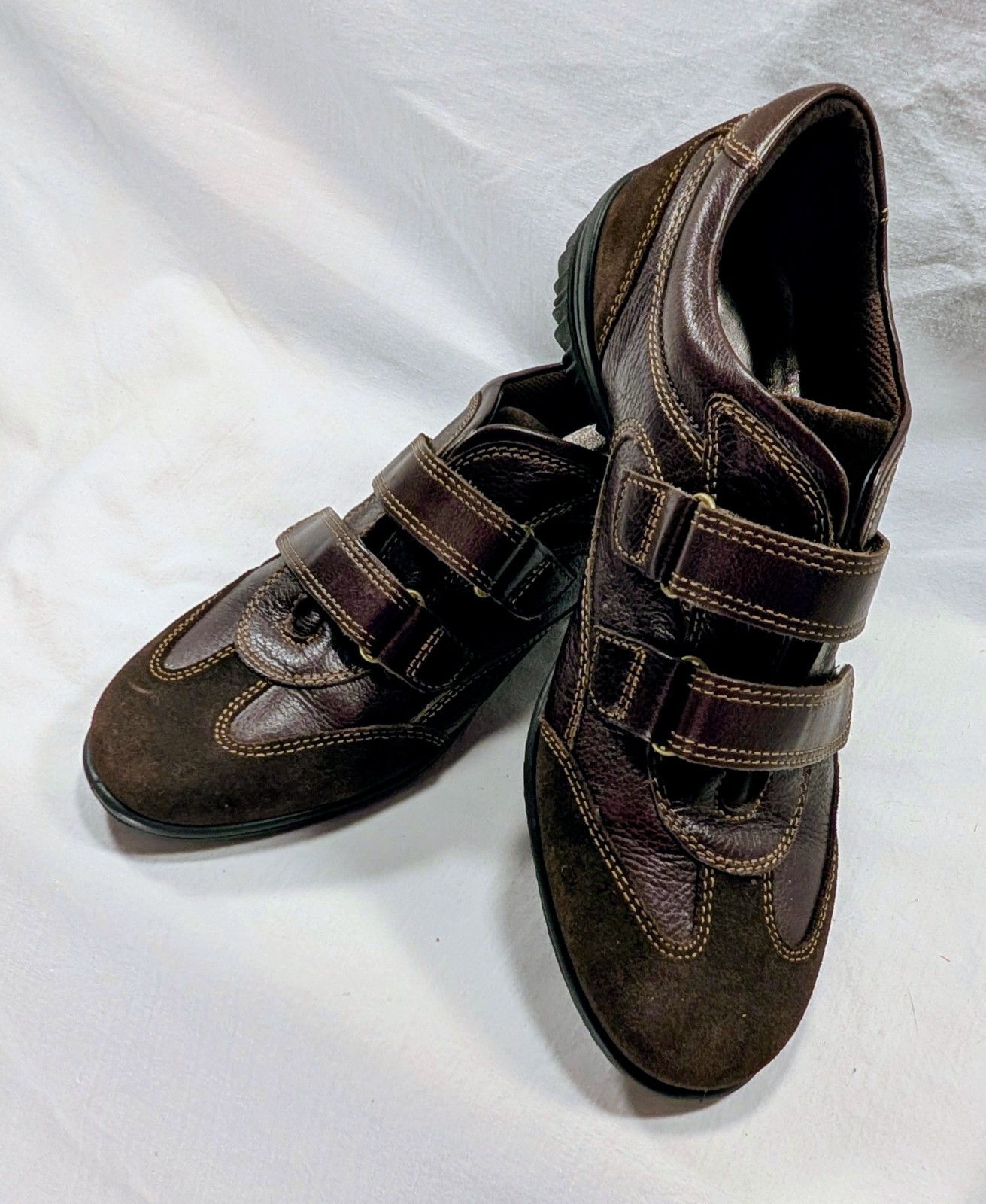 ECCO Brown LEATHER & SUEDE 2-Strap Sneaker WOMEN’S SHOES Comfort SIZE 36 / 5-5.5