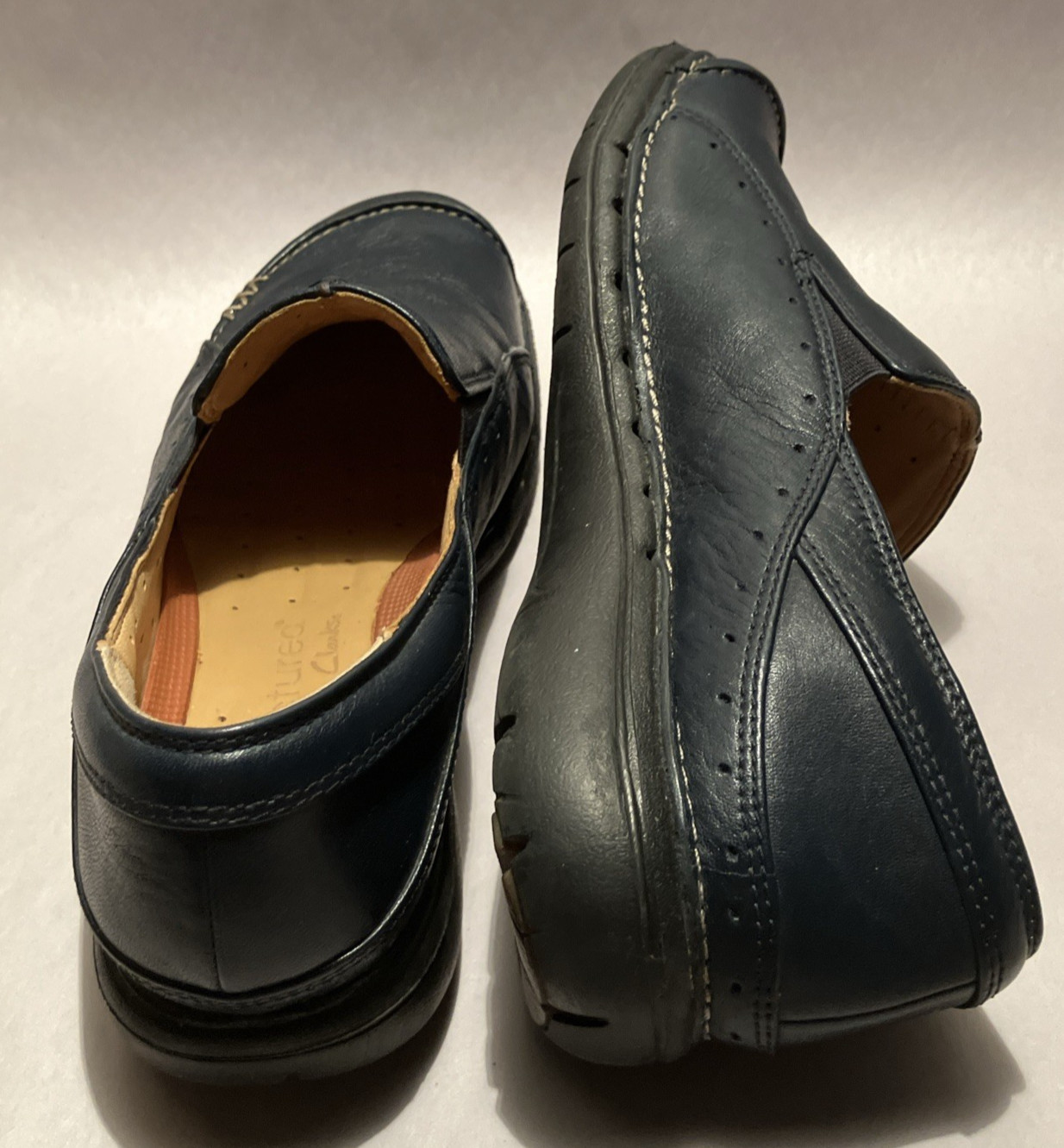 Clarks Unstructured Un Heard Womens 7M Blue Leather Cushioned Comfort Loafers