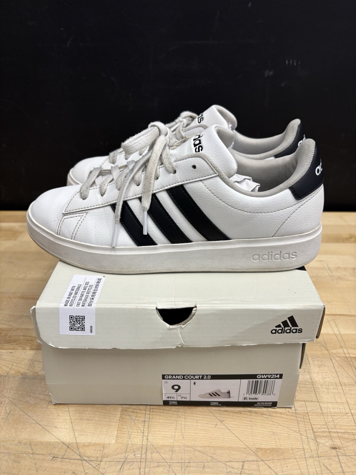 Adidas Grand Court 2.0 Sneakers Shoes White Black Stripes Women’s Size 9 w/ Box