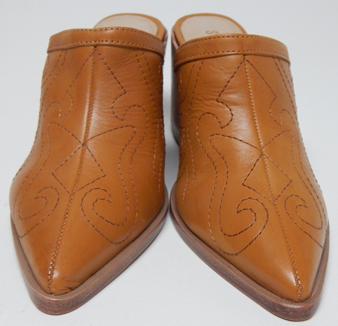 Schutz Zarly Size 9 M (B) Women’s Leather Pointed Toe Heeled Mules Golden Ochre