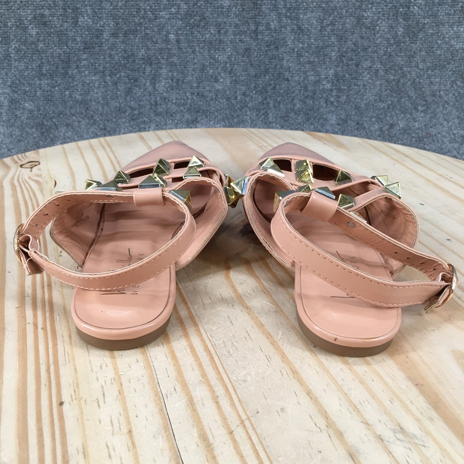Nicole Miller Shoes Womens 6.5 Ankle Strap Studded Pointed Toe Casual Flats Pink