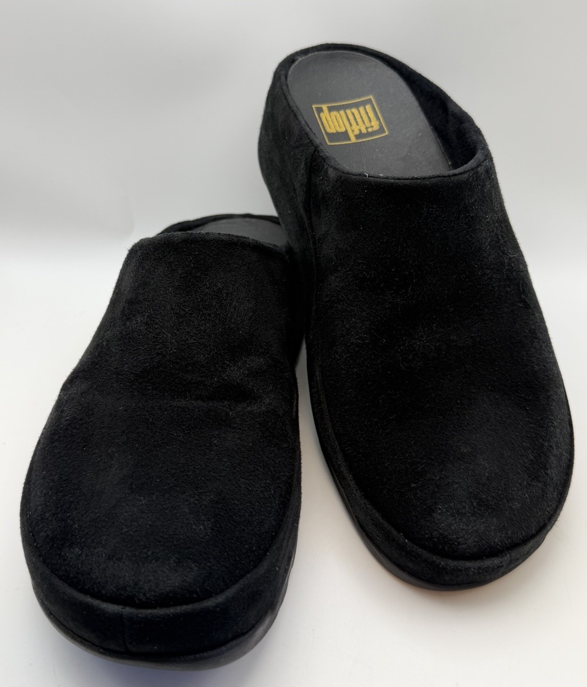 FitFlop Women’s Shuv Black Suede Slip On Comfort Mules Clogs 317-001 Size 7