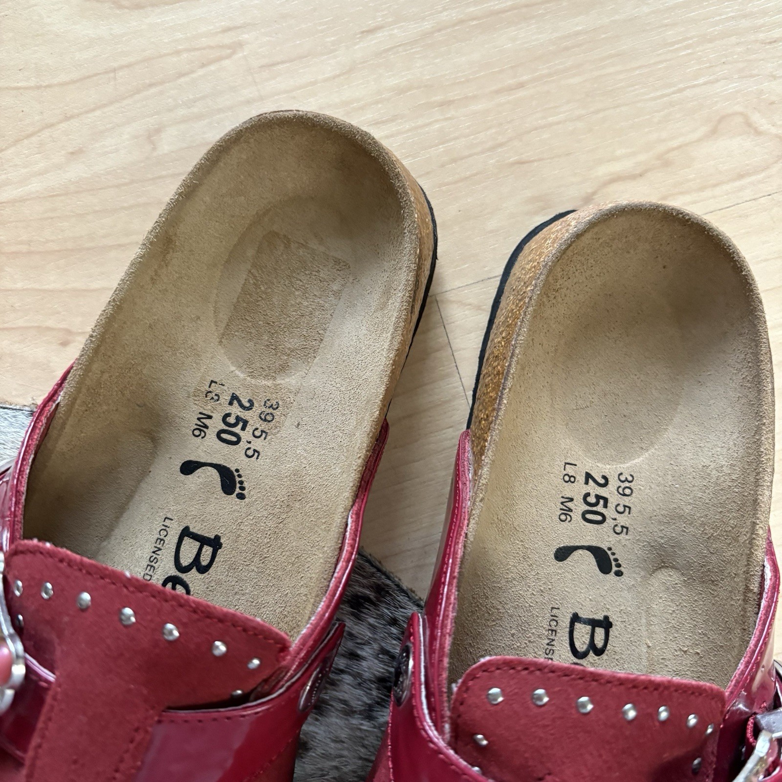 BETULA BY BIRKENSTOCK Red Studded Suede Clogs Size 8