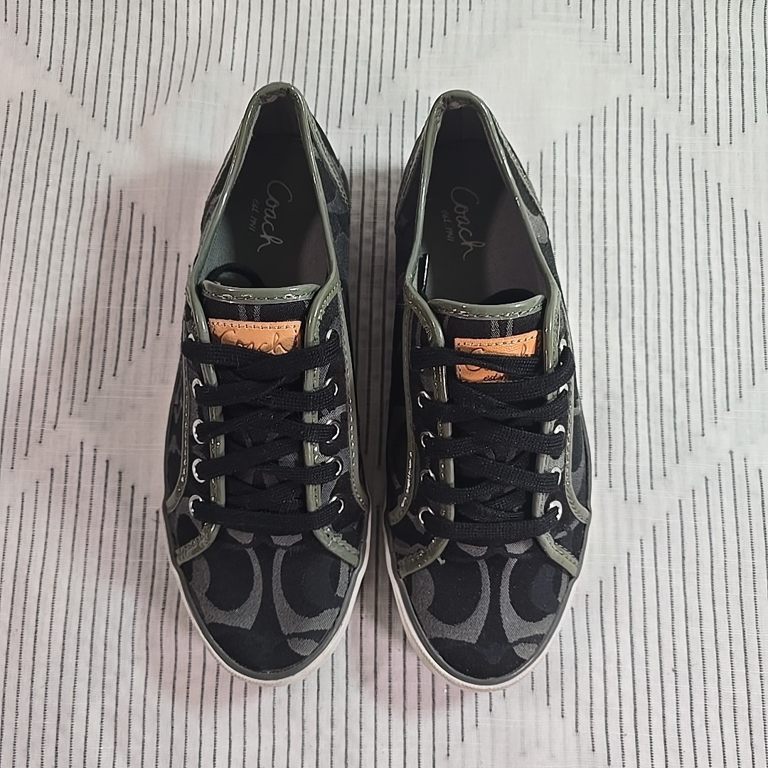 Coach Barrett Signature Sneakers Black Canvas Low Top Women’s Size 7B VG