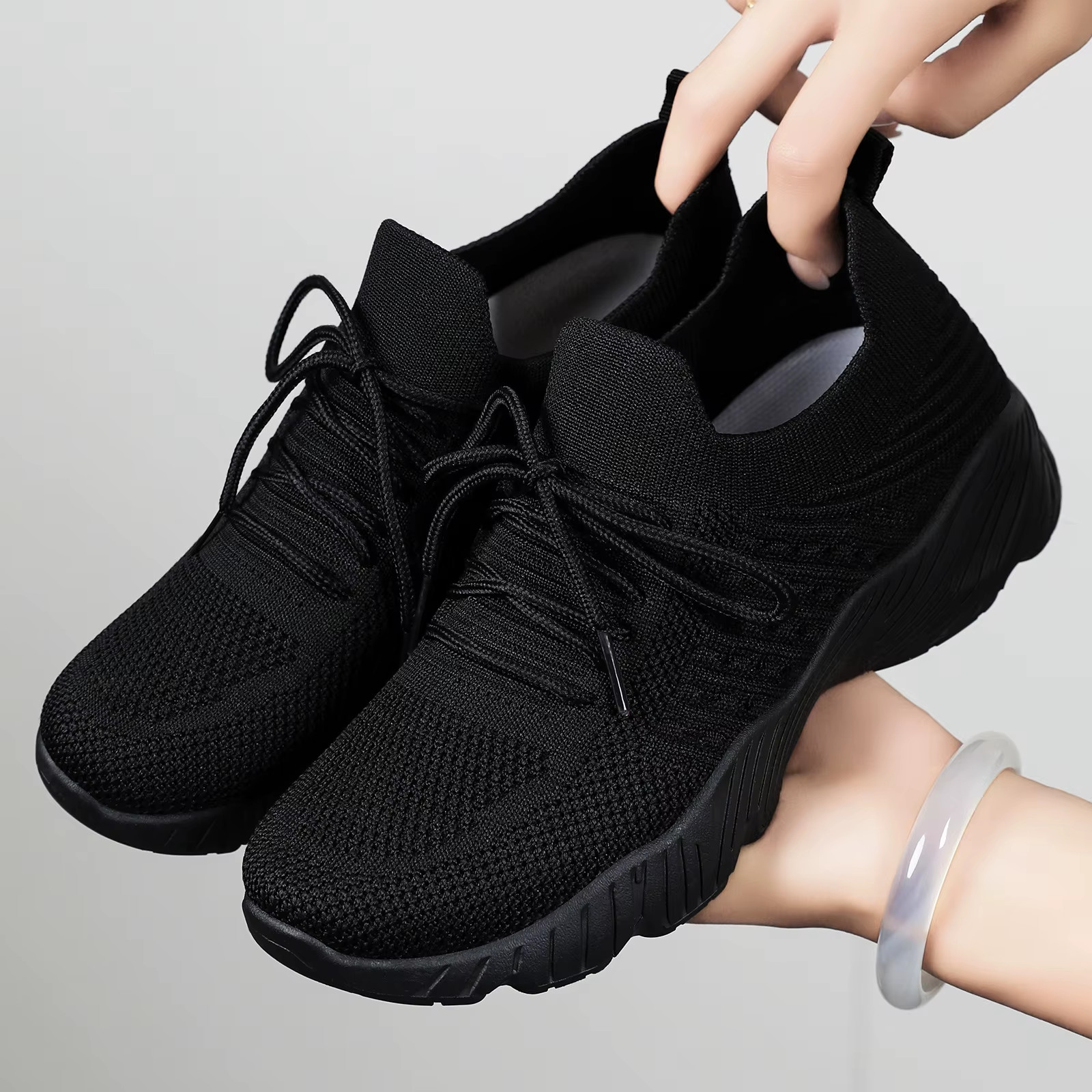 Women’s Breathable Knit Sneakers Slip On Comfort Walking Shoes Thick Sole
