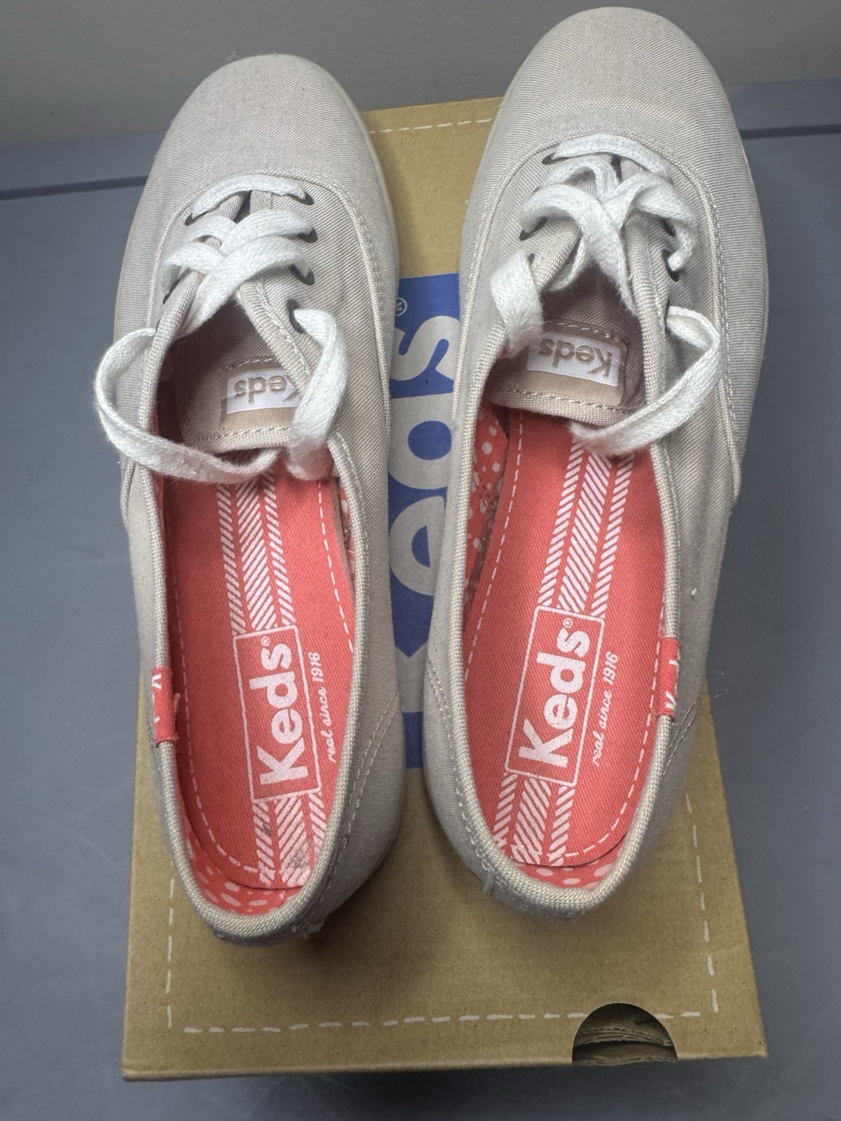 Keds Champion Chambray Tan Canvas Sneakers Women’s Size 7M Lace Up Casual