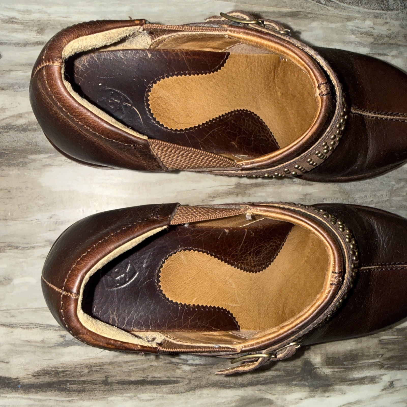 Ariat Clogs Shoes Women’s Size 8 B Brown Leather Slip On Studded Strap Western