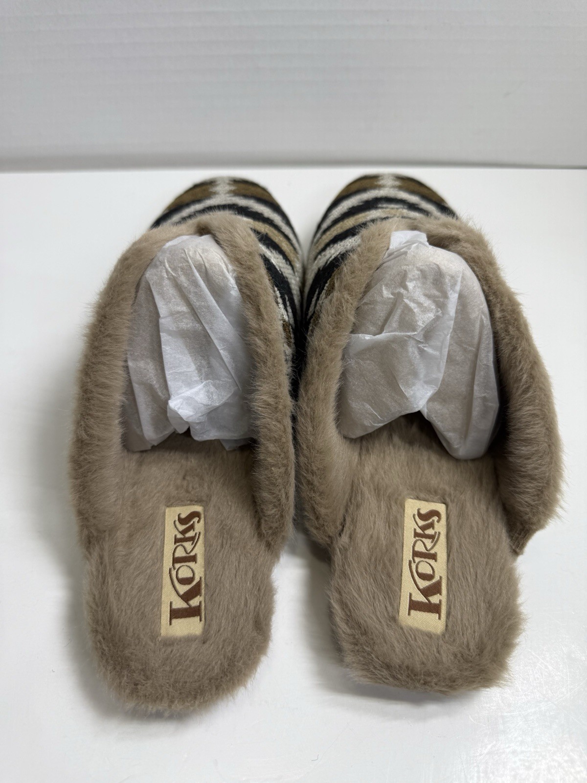 Korks by Kork Ease Size 9M Nile Tan Fuzz Lined Mule Slide Slippers Tan Black NIB