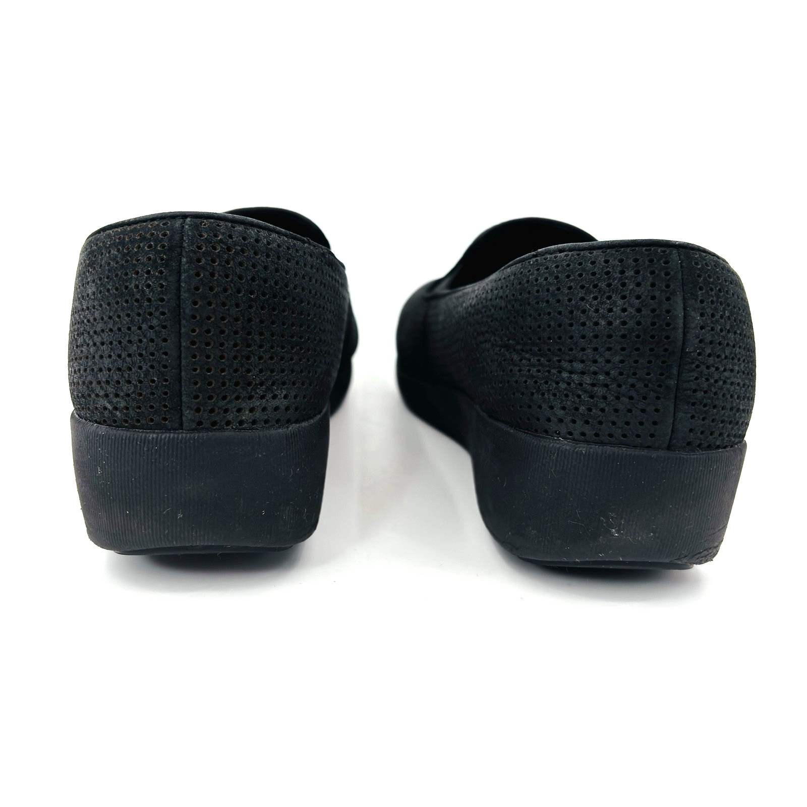 Womens 9 FitFlop SuperSkate Slip On Black Leather Loafers Shoes C27-001