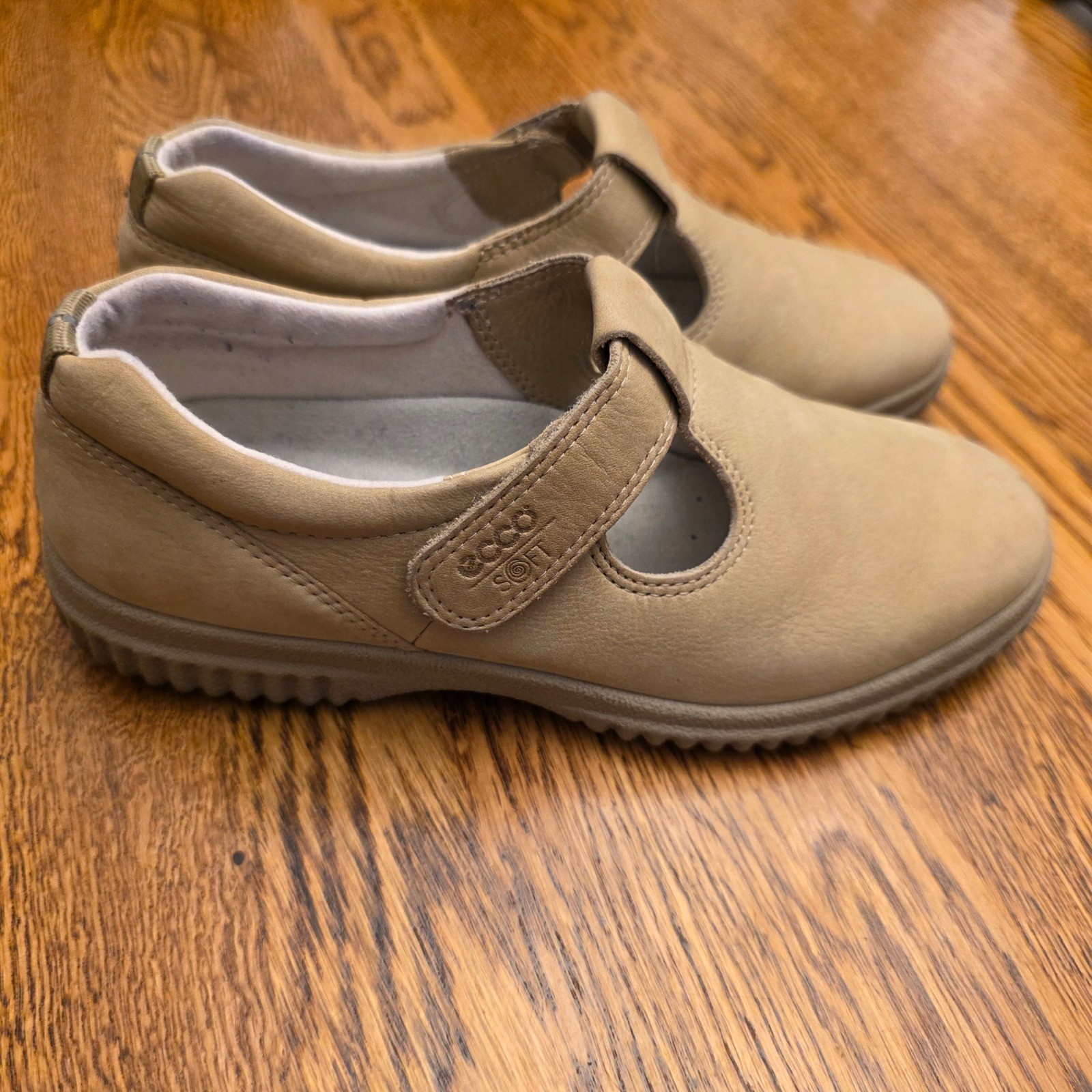 Ecco Soft Tan Sz 36 5.5-6 Suede Mary Jane Shoes Nubuck Leather Portugal Boho
