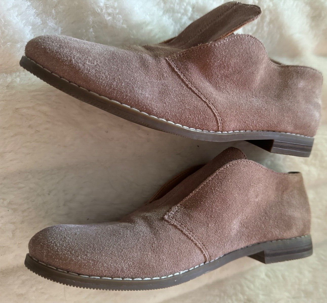 FRANCO SARTO SIZE 6M TAN Suede Slip on Almond Toe Front Flap NWOT