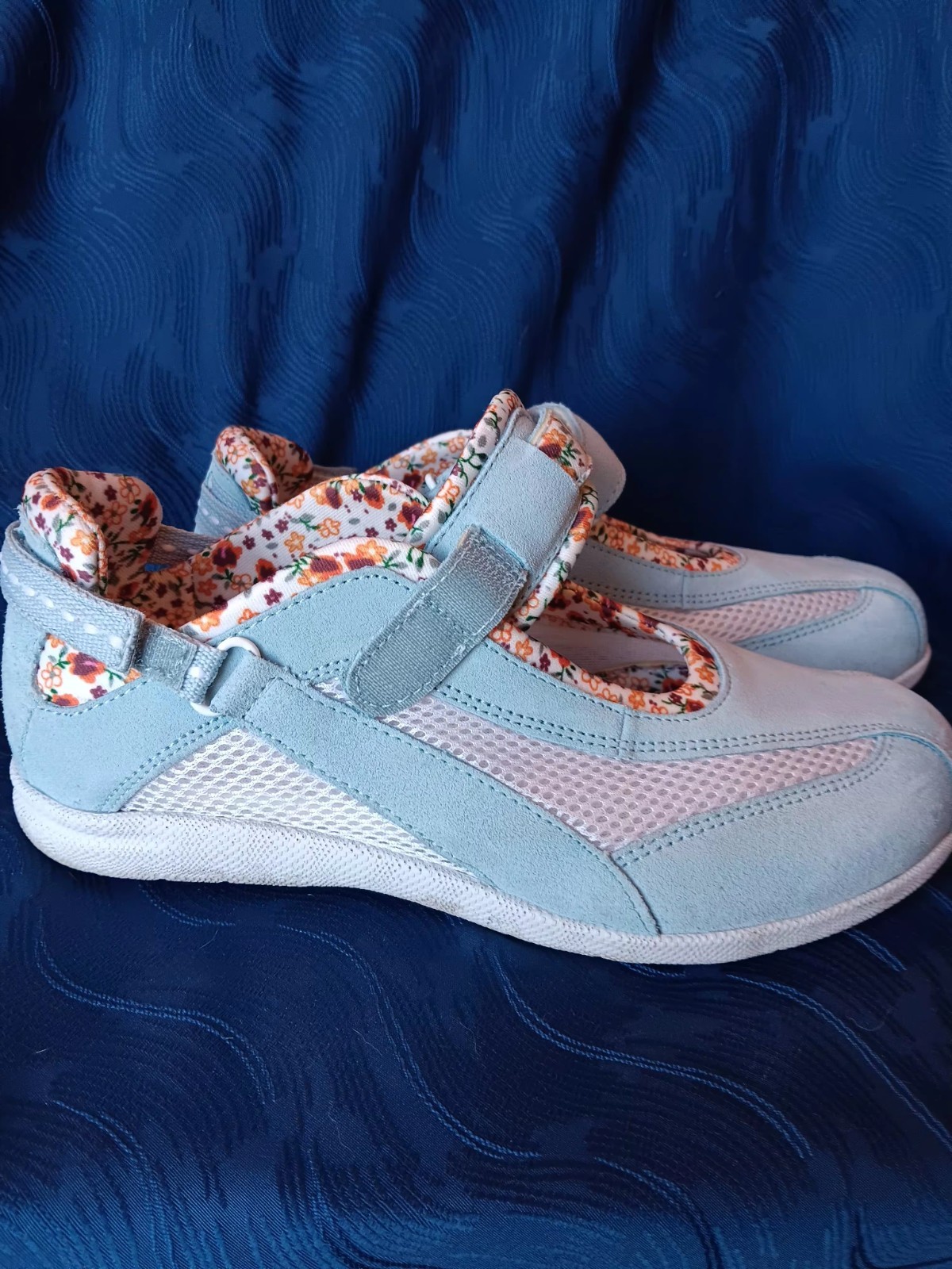 Barefoot Freedom Women’s Floral Accent Leather hook & Loop Strap Mary Jane Shoes
