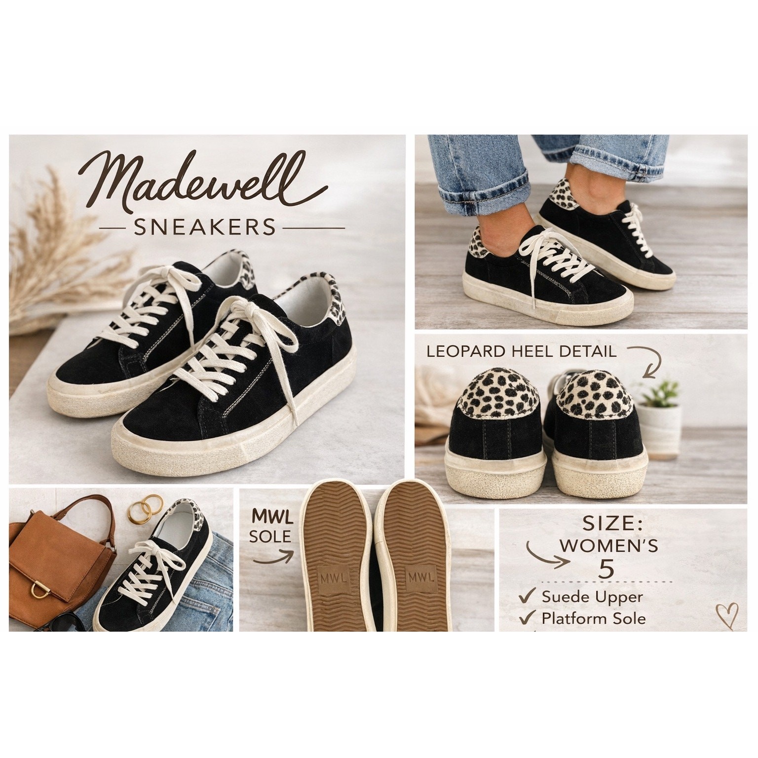 Madewell Sidewalk Low-Top Sneakers in Suede Spotted Calf Hair Size women Size 6