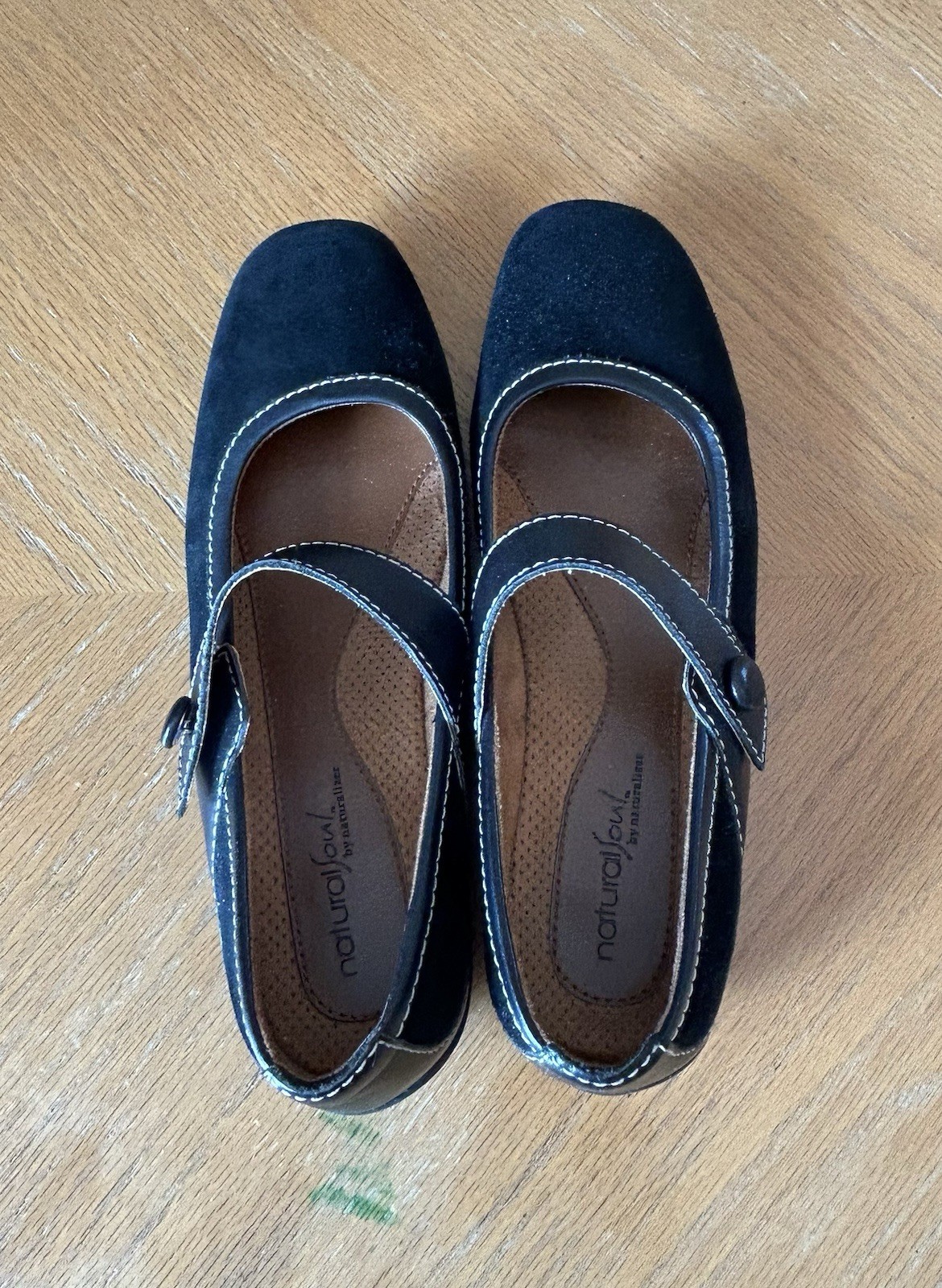 Natural Soul Jillian Black Suede Leather Mary Jane Shoes Comfort Comfort
