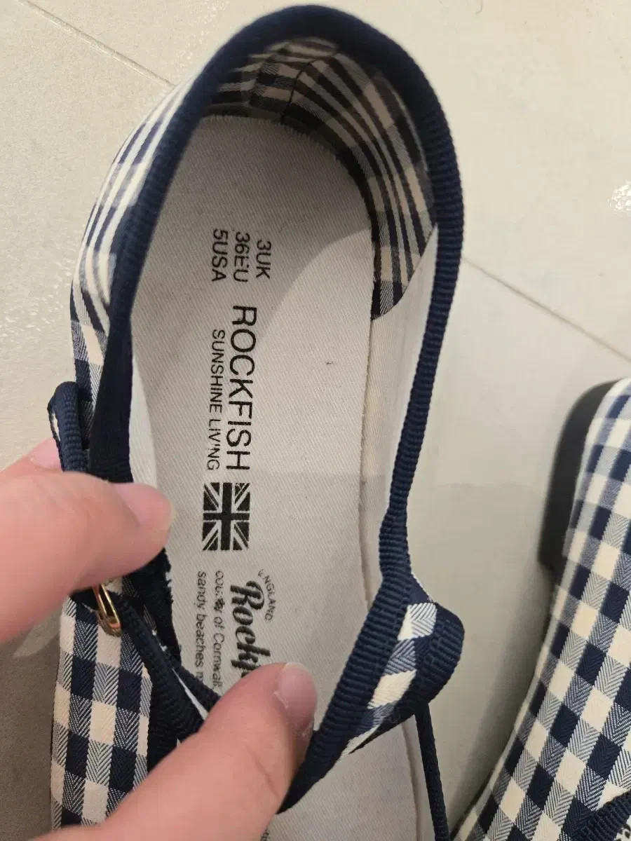 NWT Rockfish Mary Jane Flats Shoes Navy Gingham Check Womens US 5 EU 36 NWOB