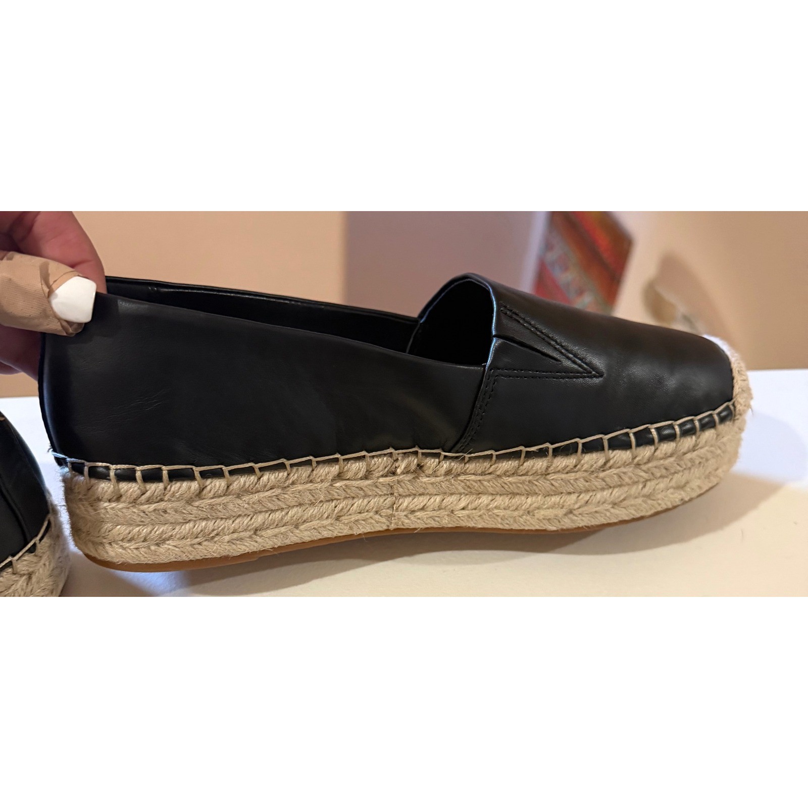 Michael Kors Black Leather Platform Chic Minimalist Espadrille Luxury Women’s 9