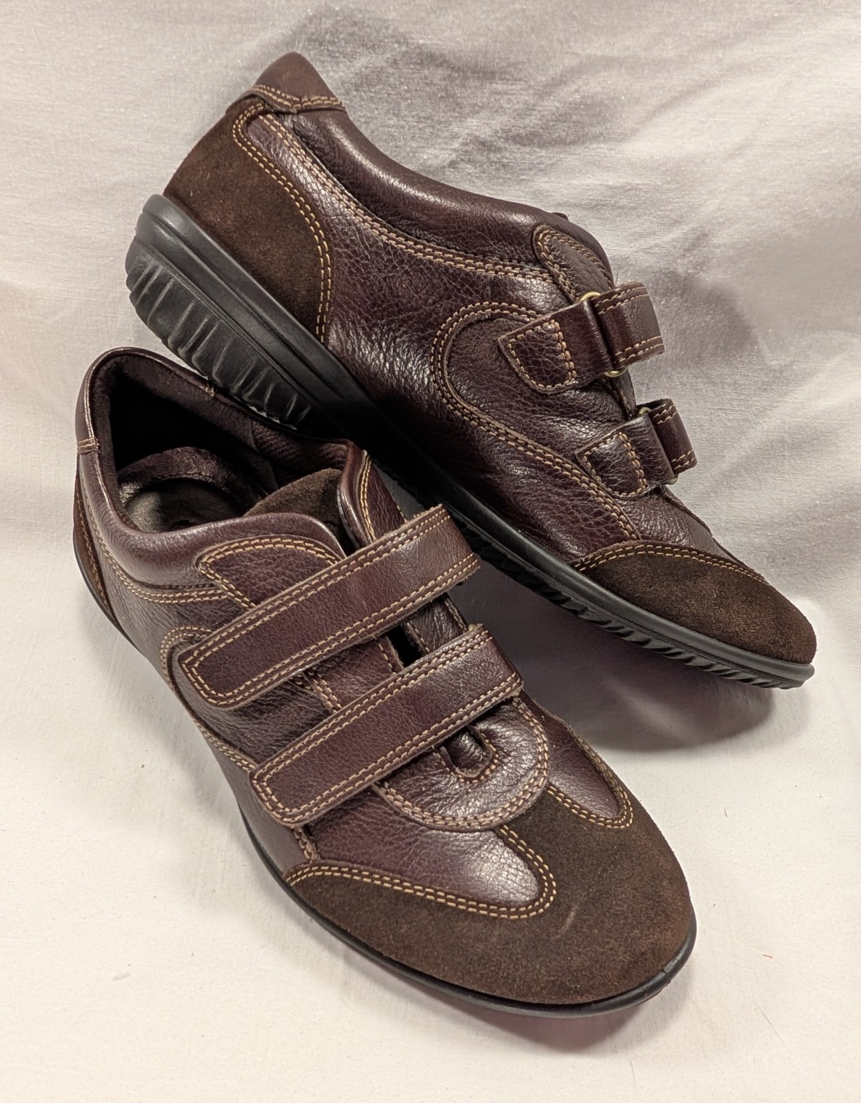 ECCO Brown LEATHER & SUEDE 2-Strap Sneaker WOMEN’S SHOES Comfort SIZE 36 / 5-5.5
