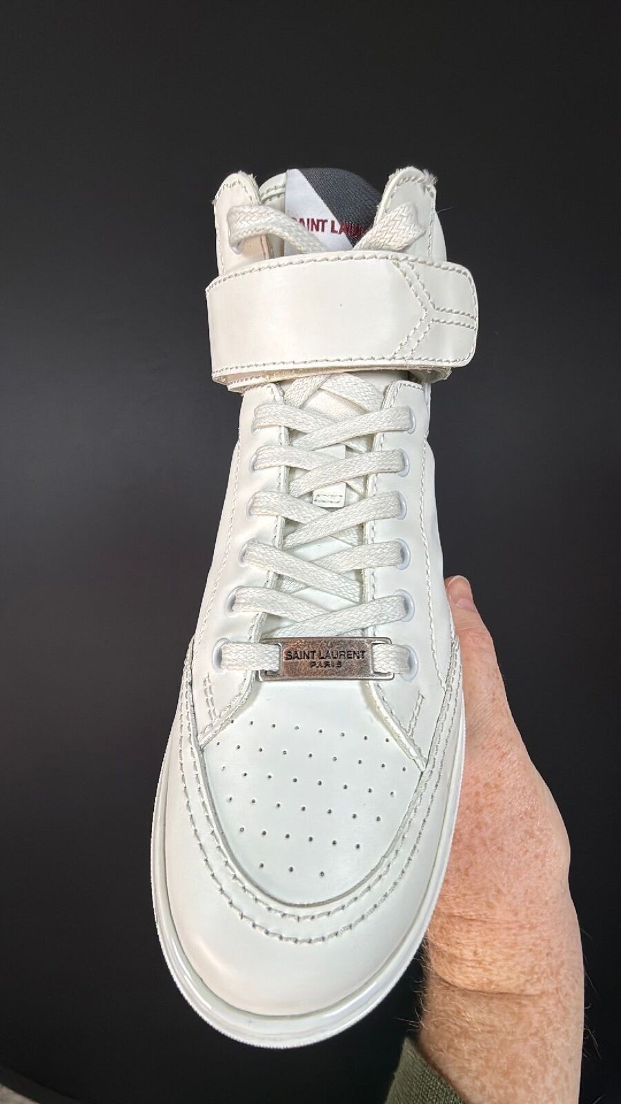 YSL White High Top Sneaker Size 39.5 Saint Lauren