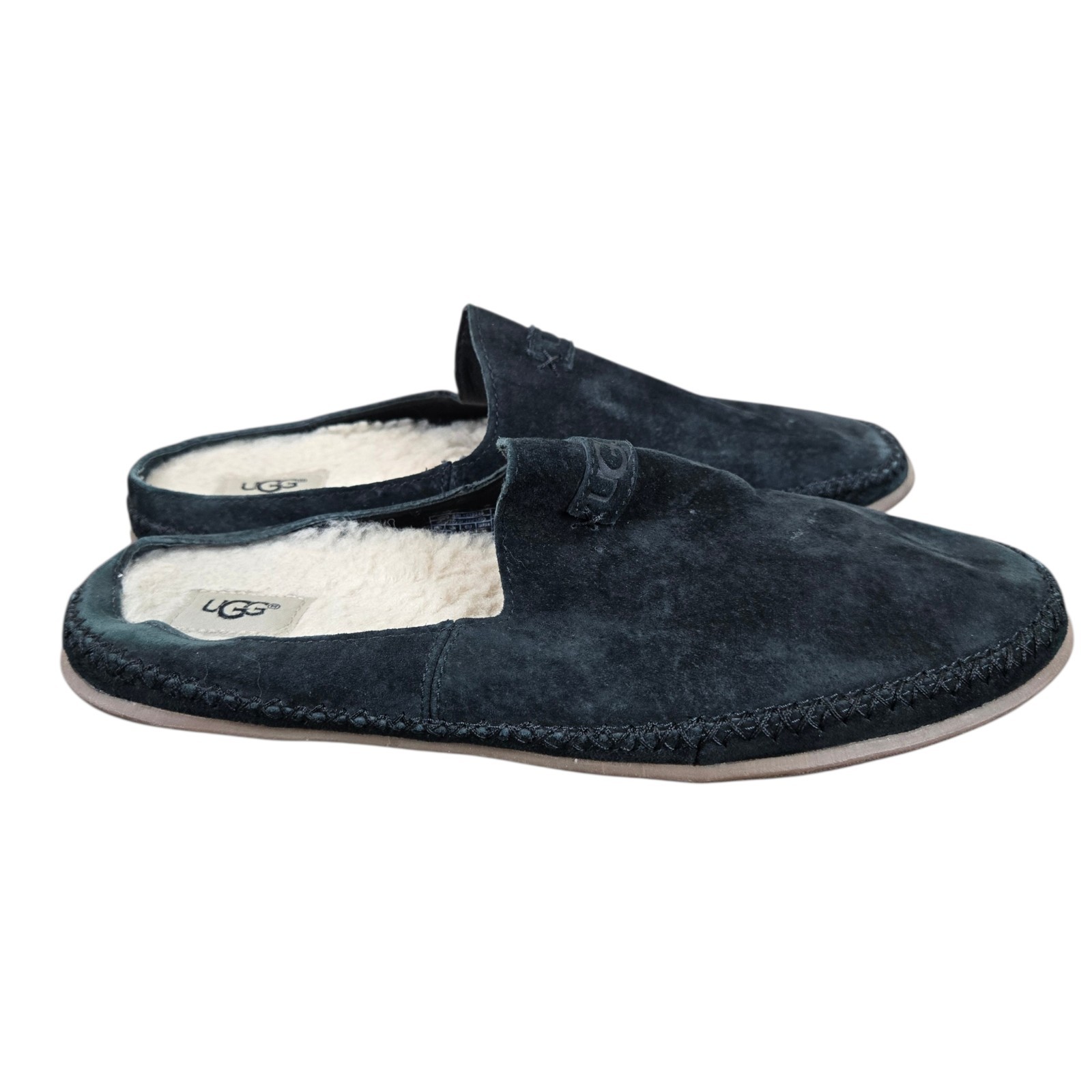 UGG Tamara Slip On Mules Sz 8 Suede Shearling Black Comfort Cozycore