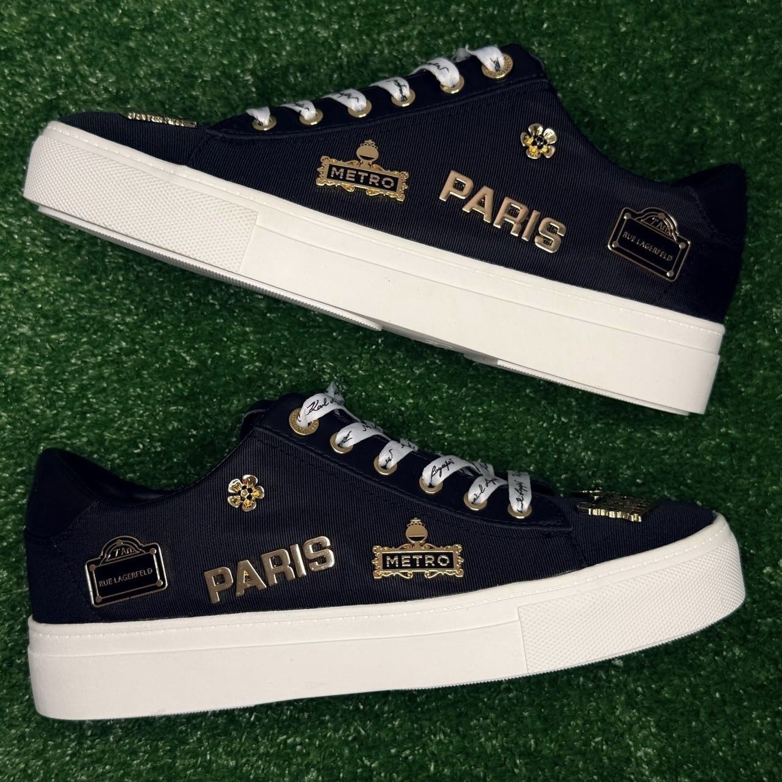 🔥 Karl Lagerfeld Cate Rue Pins Women’s Sneakers Size 8 Black Stylish Trendy