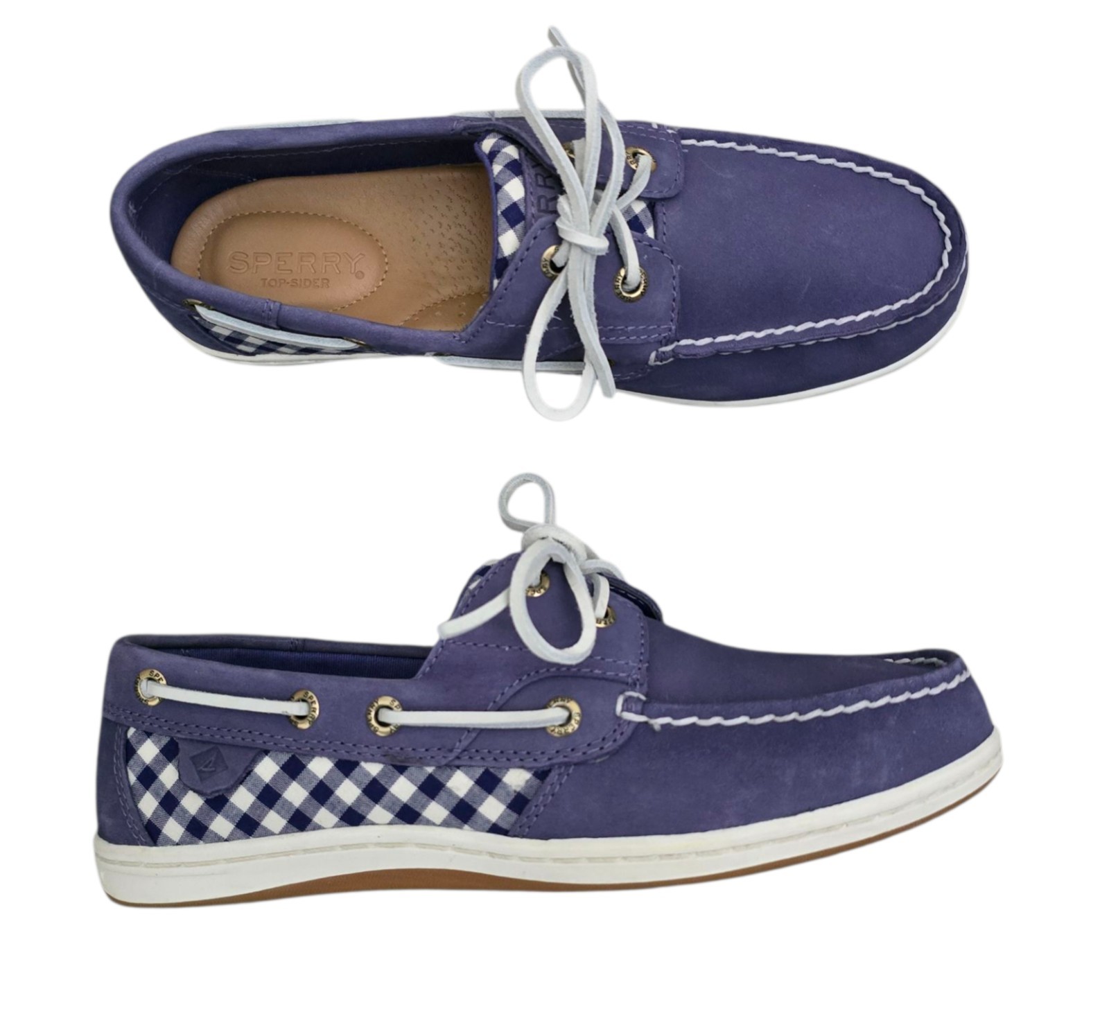 Sperry Koifish Gingham Womens 2 Eye Boat Shoes Size 6.5 W Purple New READ