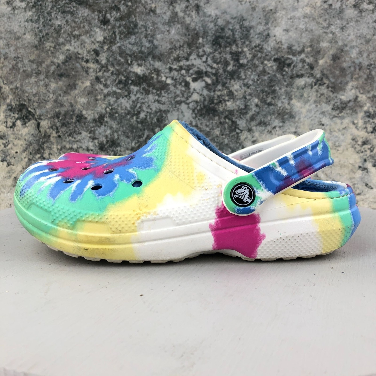 Crocs Unisex Size 5M 7W Classic Lined Tie Dye White Multi Slip On Clogs