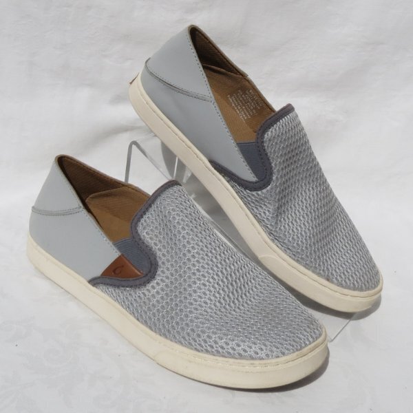 $100 OLUKAI Pehuea US Women’s sz 39.5 9.5 Tapa Gray Slip On Sneakers Shoes Mesh
