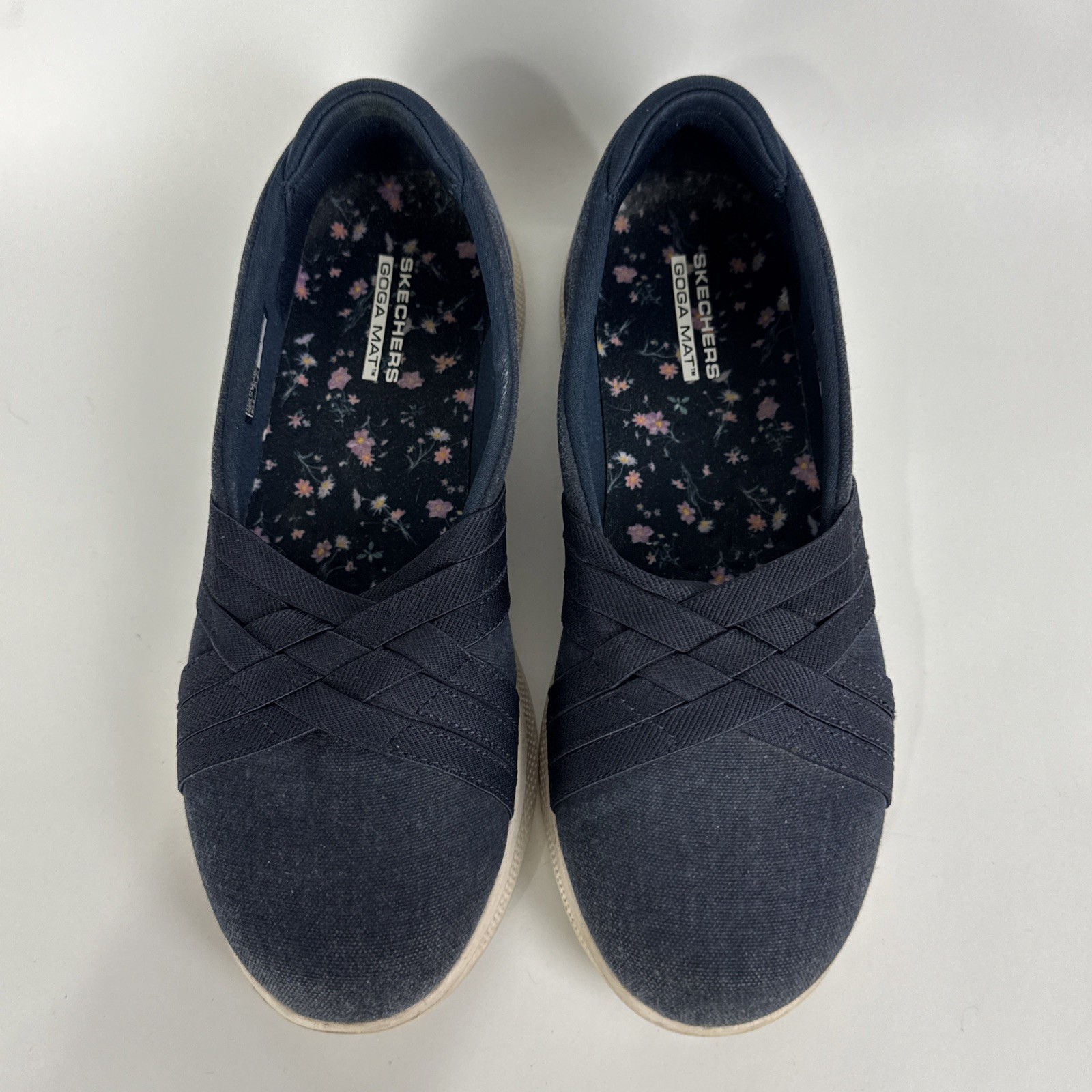 Skechers GOGA MAT Navy Blue Slip On Shoes Women’s 6 comfort walking summer boat