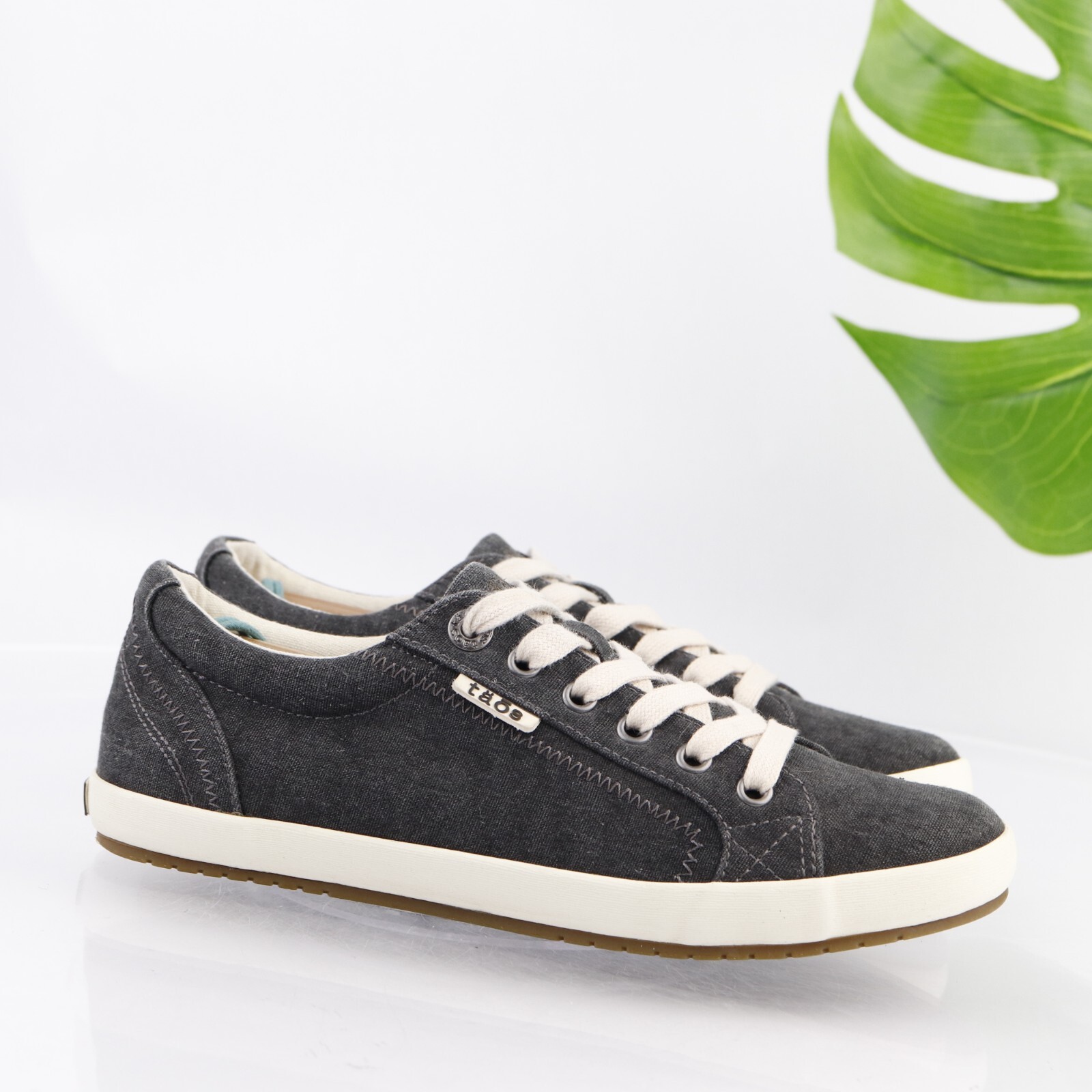 Taos Womens Star Sneaker Size 8 Dark Gray Washed Canvas Lace Up Walking Shoe
