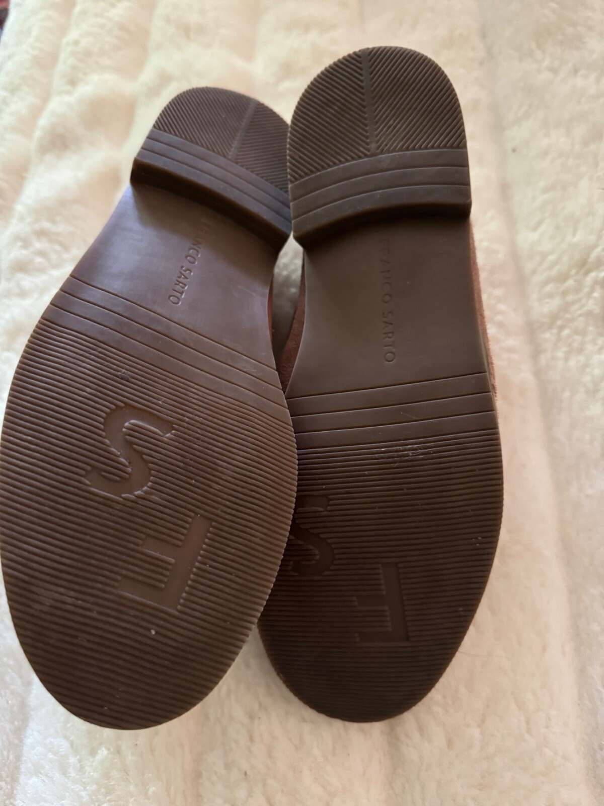 FRANCO SARTO SIZE 6M TAN Suede Slip on Almond Toe Front Flap NWOT