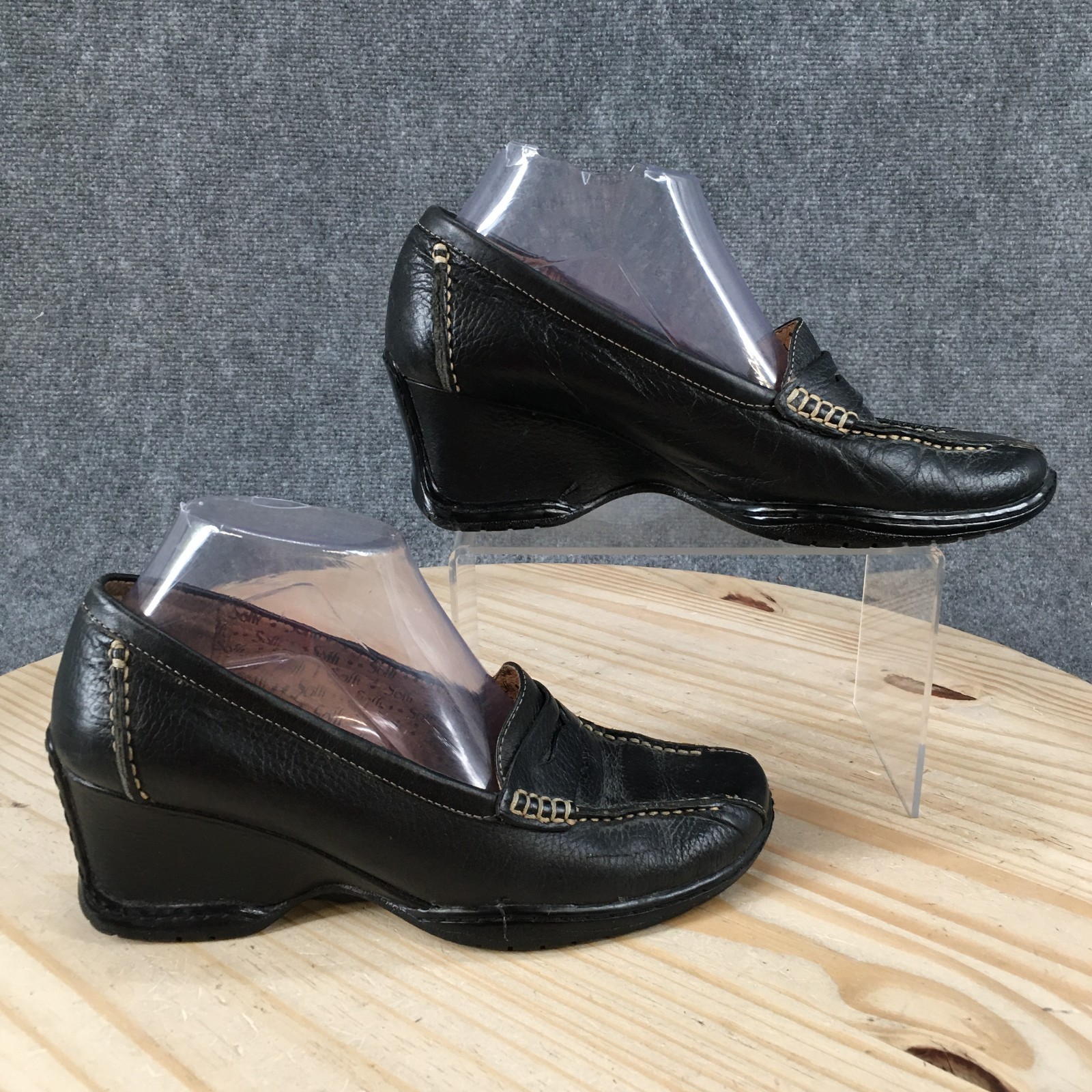Sofft Noelle Penny Loafer Pump Shoes Womens 8.5 M Wedge Casual Leather Black