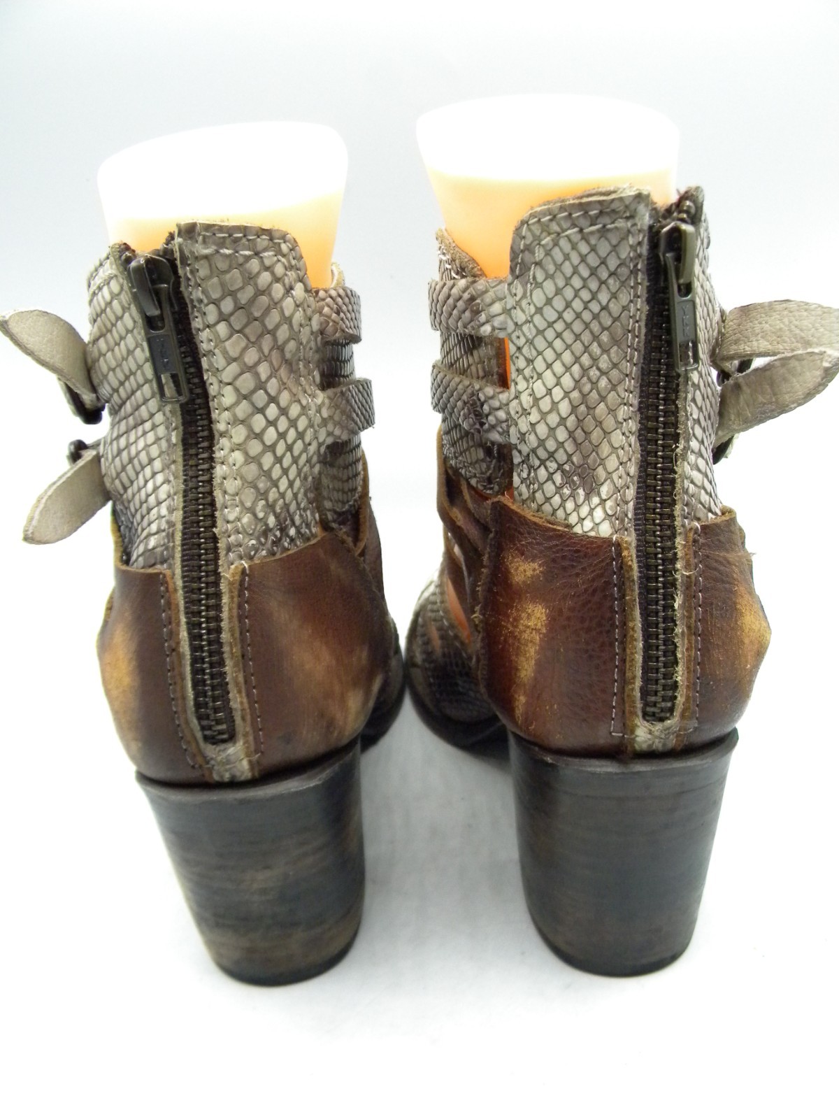 FREEBIRD by Steven Nest Snake Print & Brown Leather Block Heel Sandal Sz 9