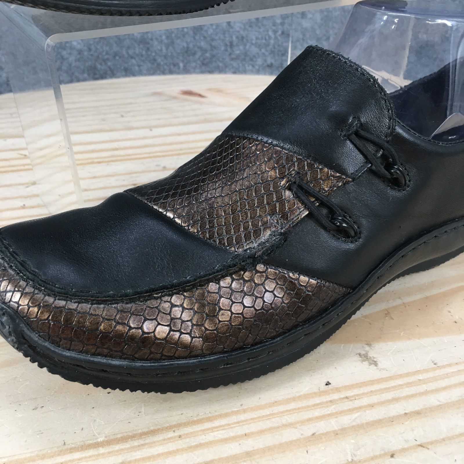 Rieker Cassie Shoes Womens 39 Loafers Slip On Comfort Snakeskin Bronze Black