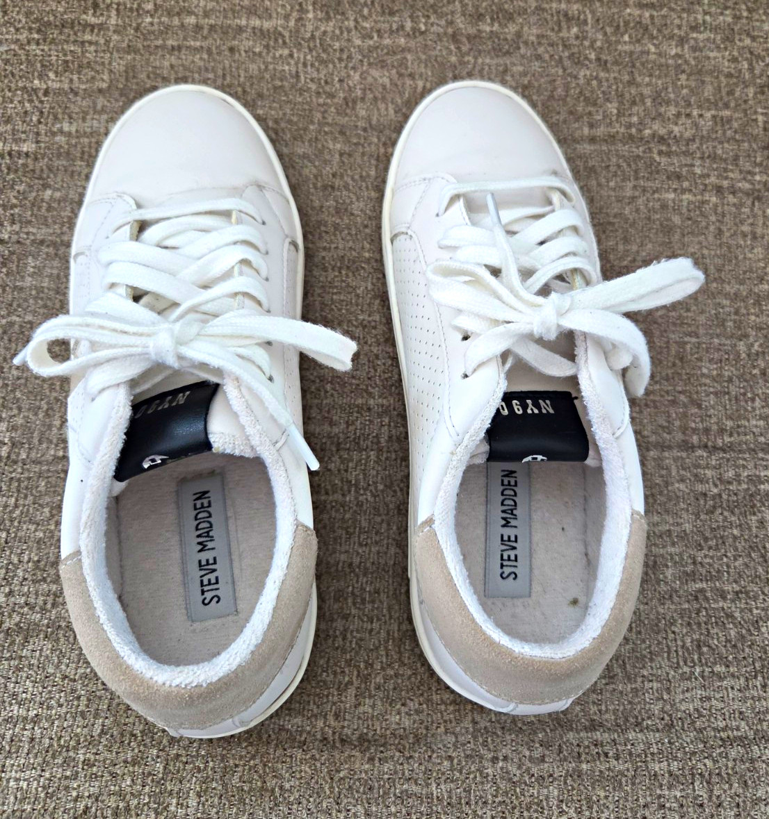 Steve Madden Starling Women’s Low Top Leather Lace-Up Sneakers White/Beige