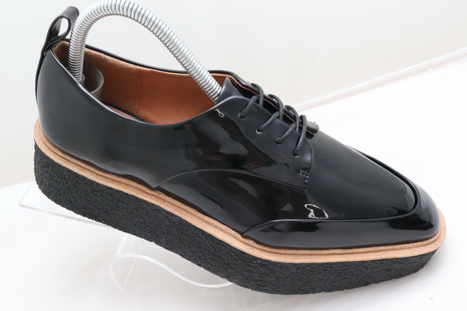 Zara Trafaluc Creeper Platform Oxford Shoe Women US 8 EU 39 Black Patent Lace Up