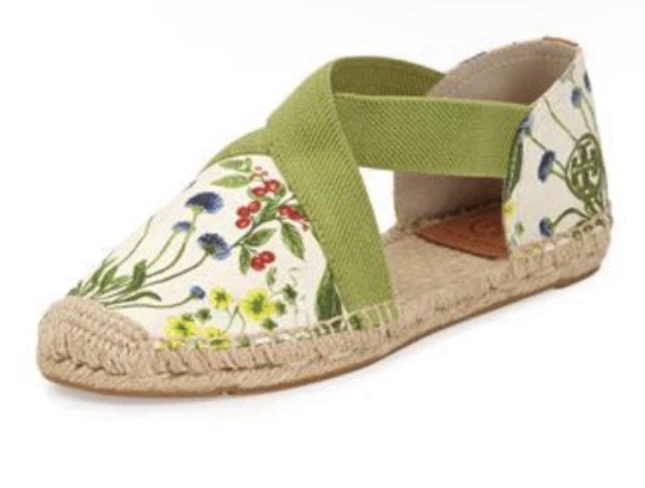 Tory Burch Catalina Floral Botanical Espadrilles Canvas Elastic Sz 8 1/2 Flaws