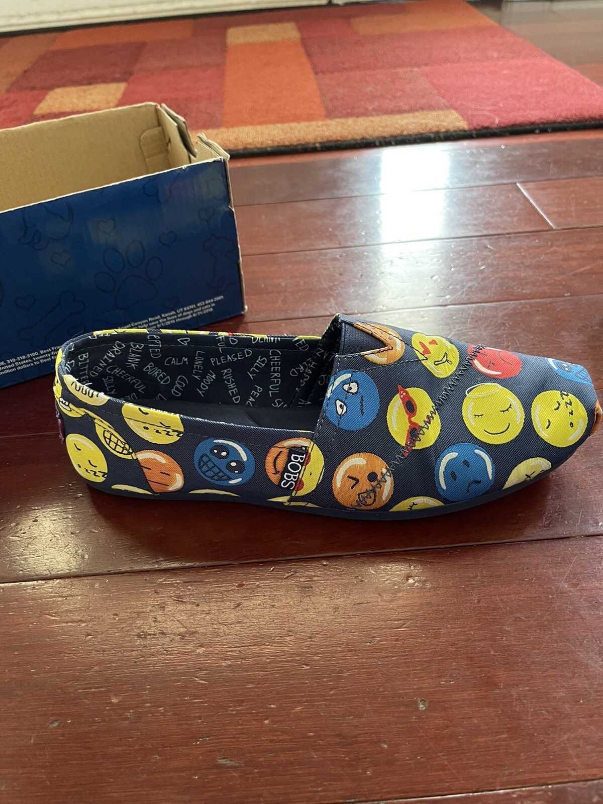 Bob’s From Skechers Emoji Slip On Memory Foam Shoes Flats Size 8 Blue Yellow