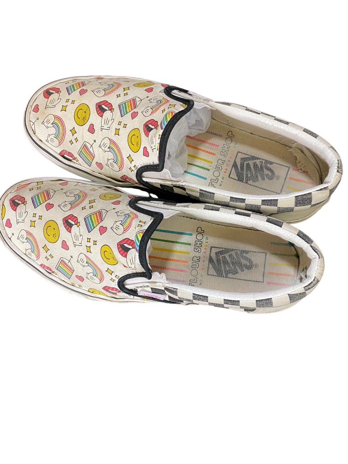 Vans X Flour Shop Slip-On Shoes With Fun Print & Checkerboard Accents Womens 7