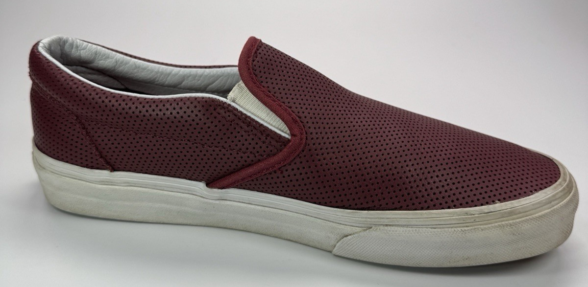 Vans Classic Slip On Perforated Leather Burgundy Red Womens Casual Shoes Size 8