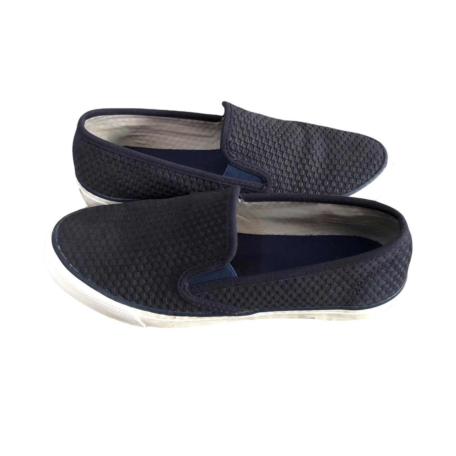 Sperry (8) Seaside Navy Emboss Woven Textured Elastic Slip On Loafer Shoe