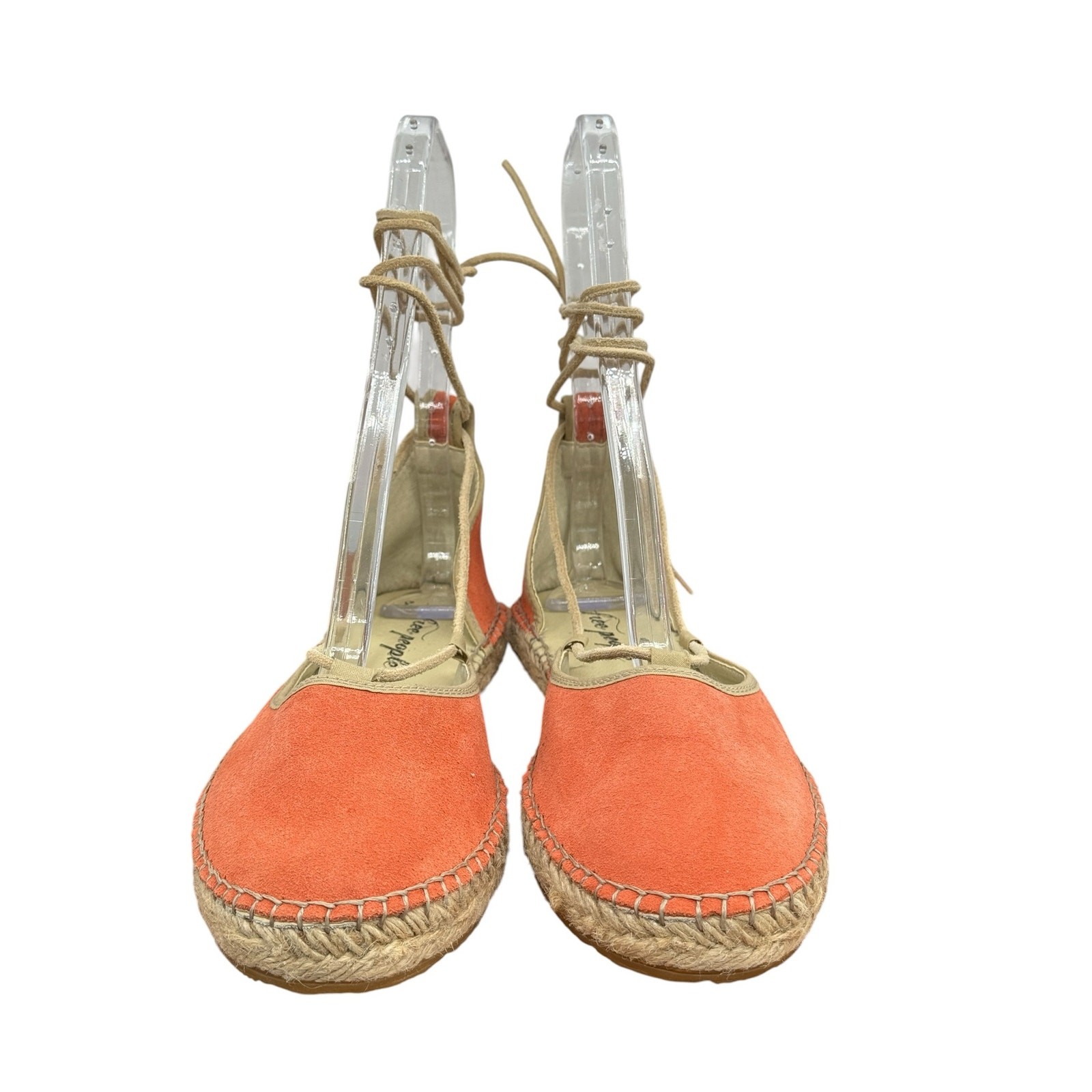 Free People Marina Espadrille Womens SZ 39 Coral Ankle Lace Up Boho Whimsy Suede