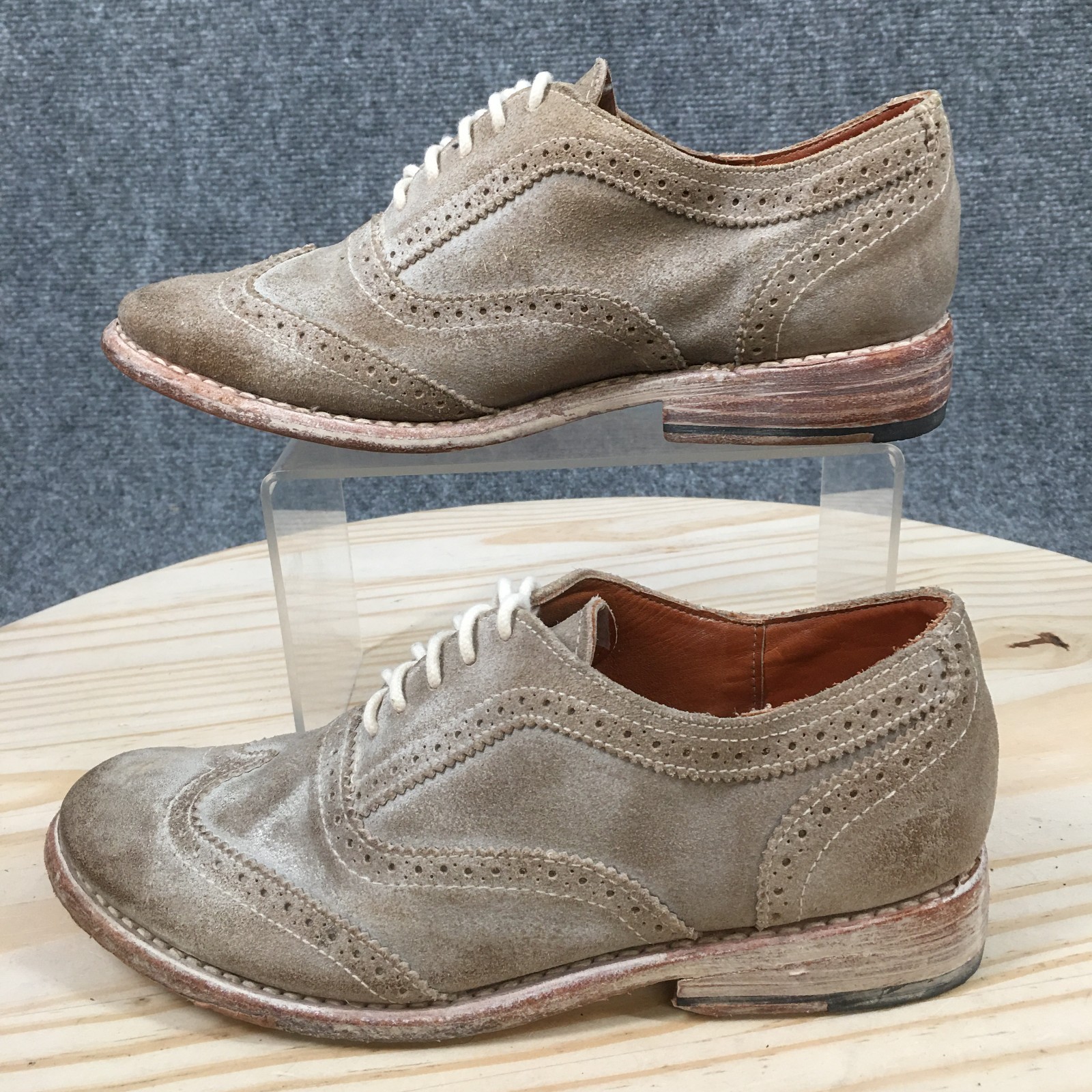 Bed Stu Dress Shoes Womens 6 Oxford Wingtip Lace Up Almond Toe Leather Brown