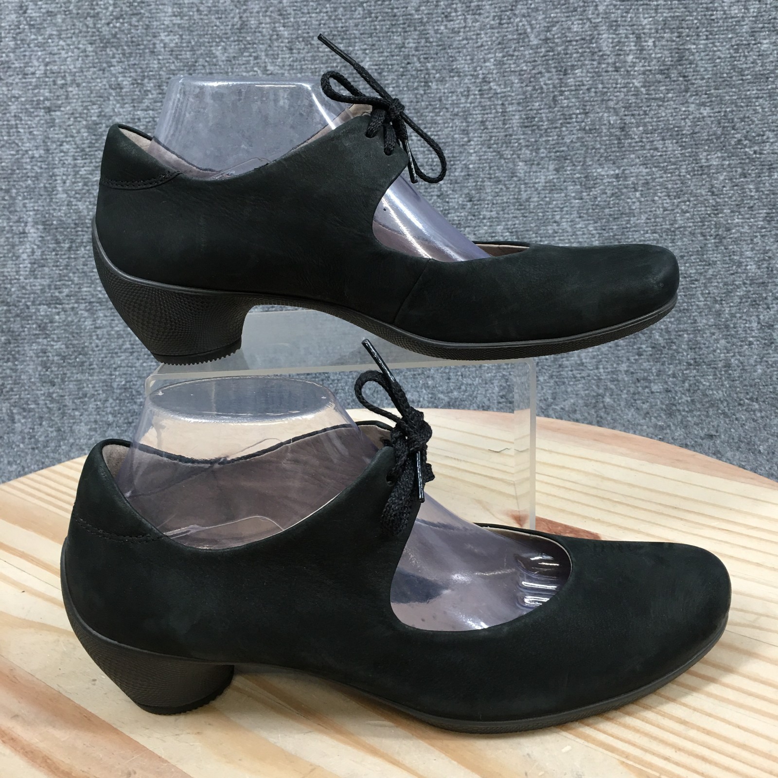 ECCO Sculptured Mary Jane Pumps Womens 40 Hook & Loop Casual Heels Leather Black