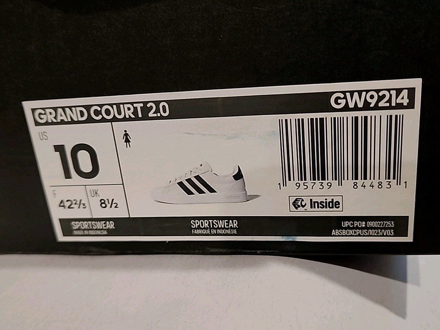 Size 10 – adidas Grand Court 2.0 – Cloud White / Core Black – Womens – GW9214