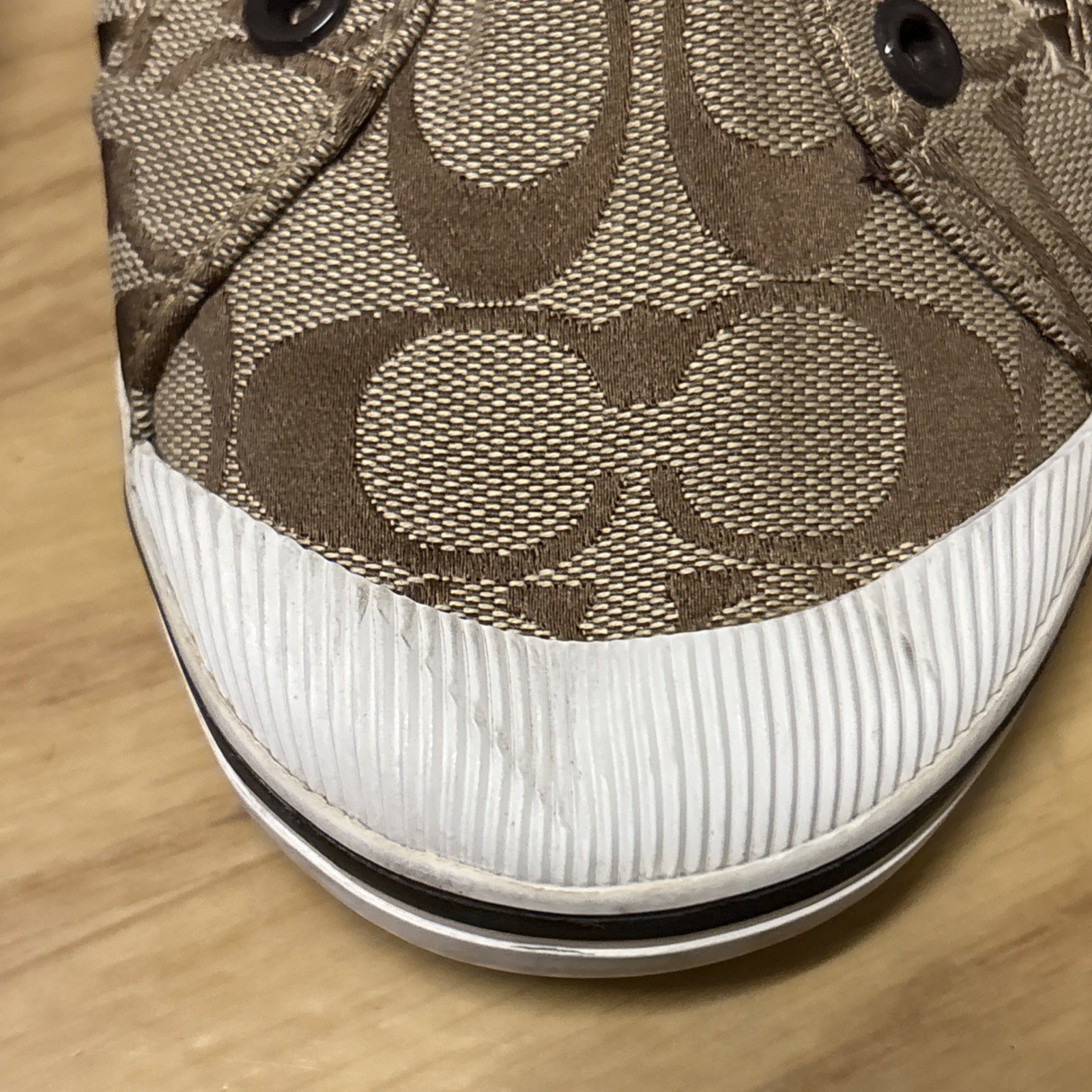 Coach Keeley Khaki Signature C Logo Sneakers Slip On Shoes Embroidered Women 8.5