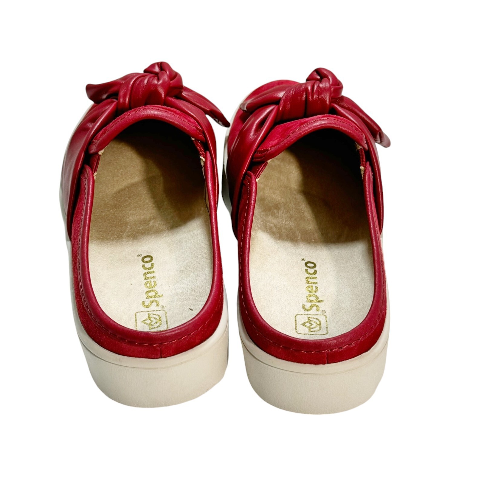 Spenco Orthotic Suede Bow Mules Barbados Baked Apple Red size 7.5 B NEW
