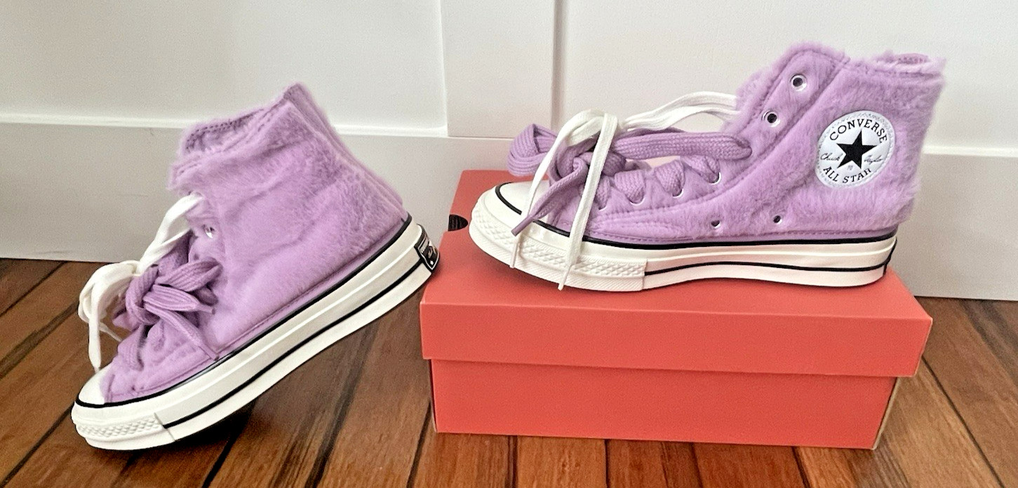 💓NEW!! CONVERSE PREMIUM Chuck 70 FAUX FUR High Top Sneakers/Purple 13382C Fuzz