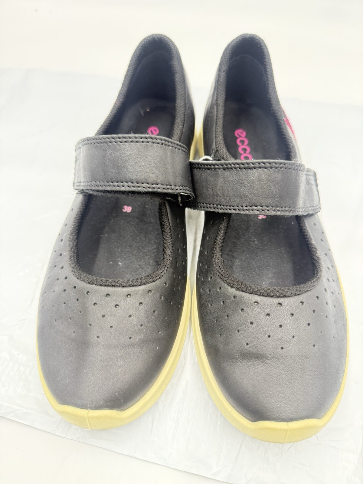 ECCO Women’s Sense Mary Jane Size 39 US 8-8.5Black Leather Hook/Loop Strap Shoes