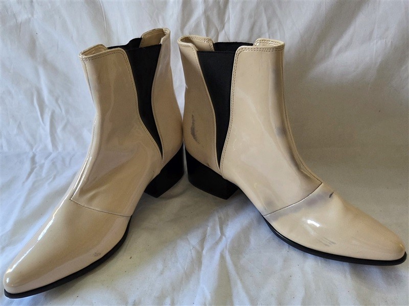 NWOTD Urban Outfitters Polo Patented Leather Chelsea Ankle Boots Beige 129955